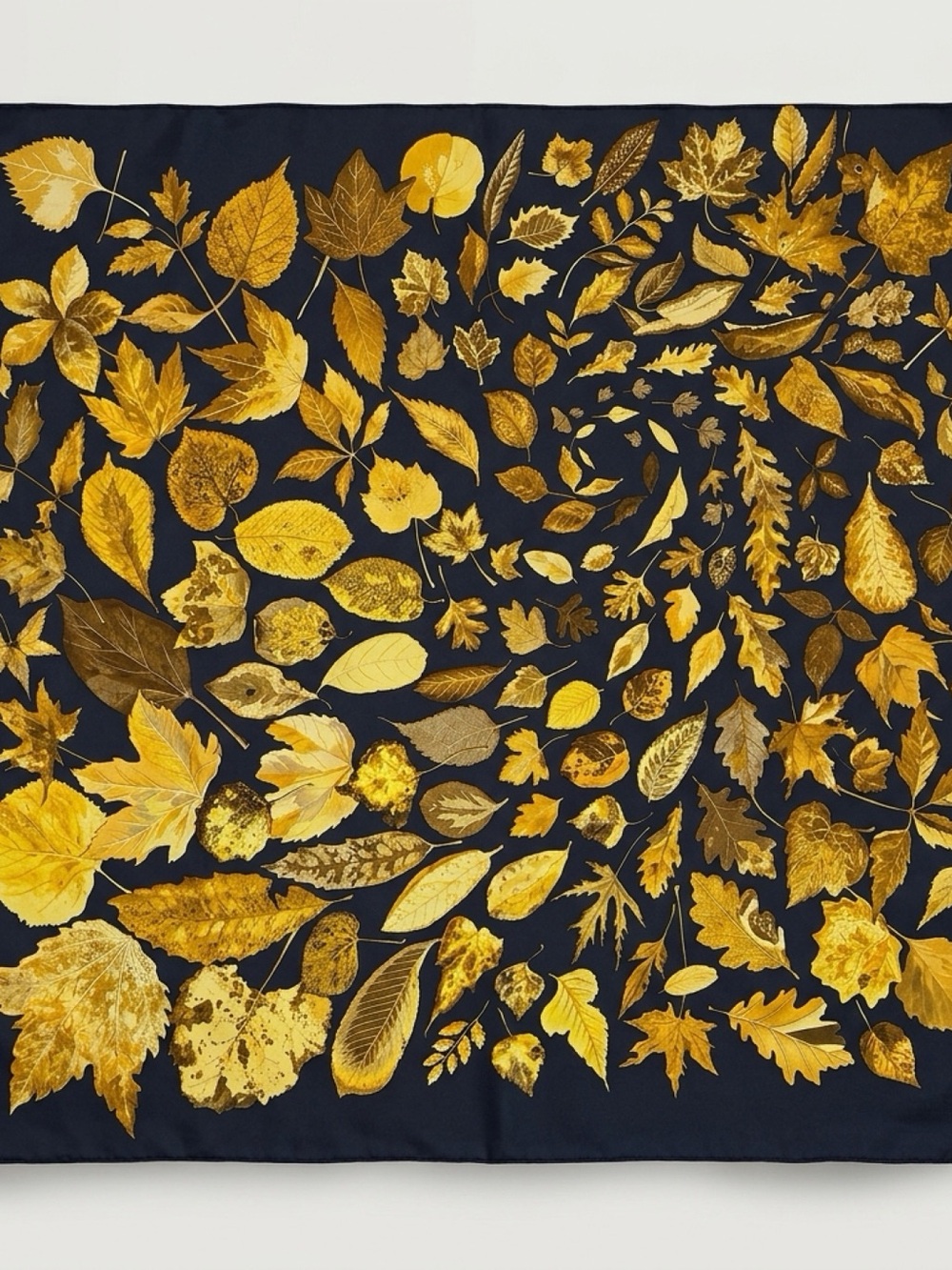Hermès Paris Vintage Silk Carré 90 Scarf Black and Gold Leaf Print